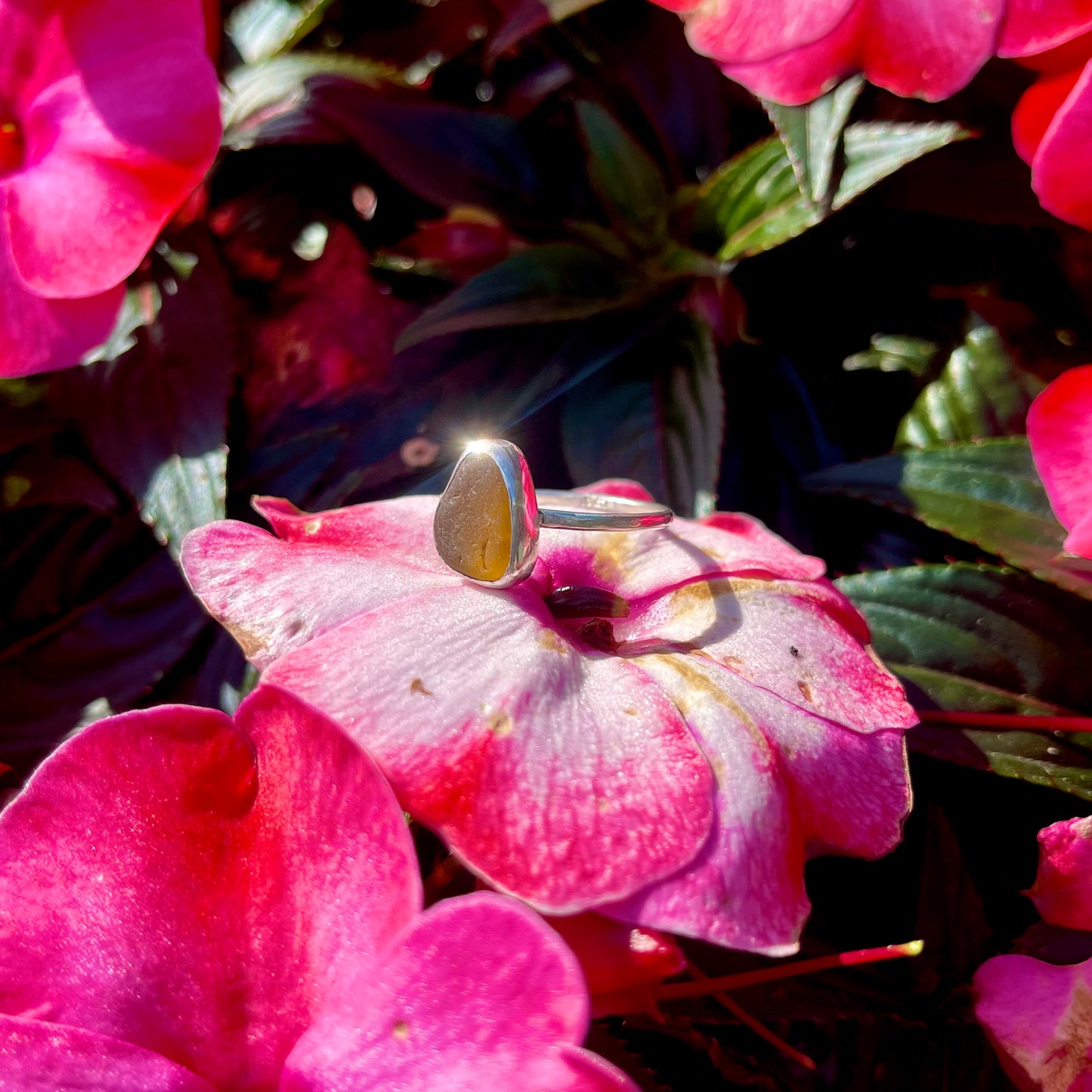 Amber Seaglass Ring